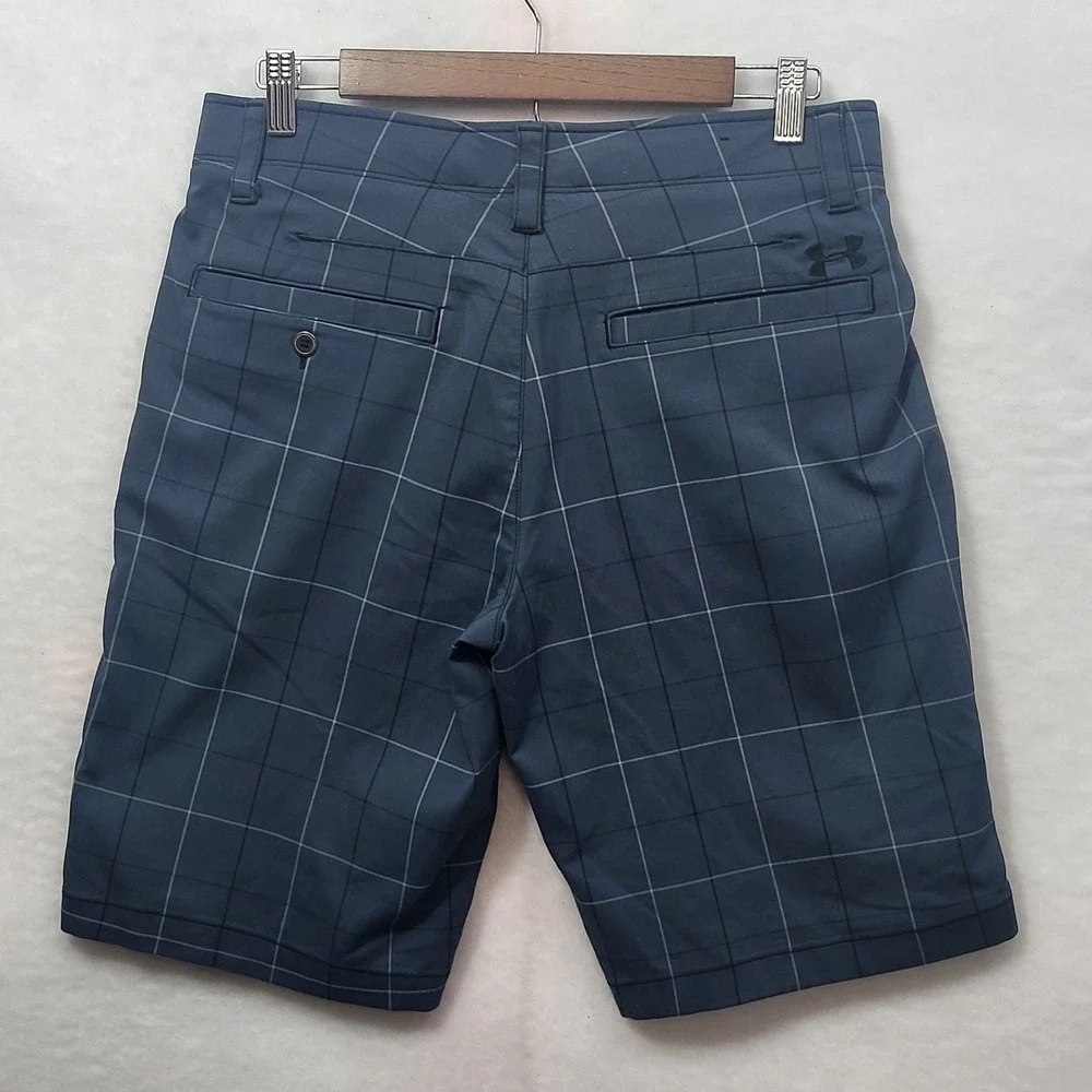 Under Armour Mens Navy Blue Windowpane Check‎ Herringbone Golf Shorts 32